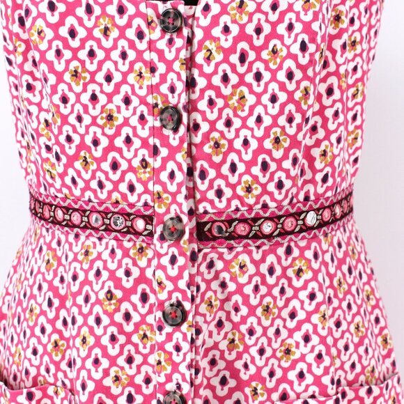 SALONI Abstract Fara Button Up Empire Waist Cotton Midi Dress Small S - Picture 5 of 9